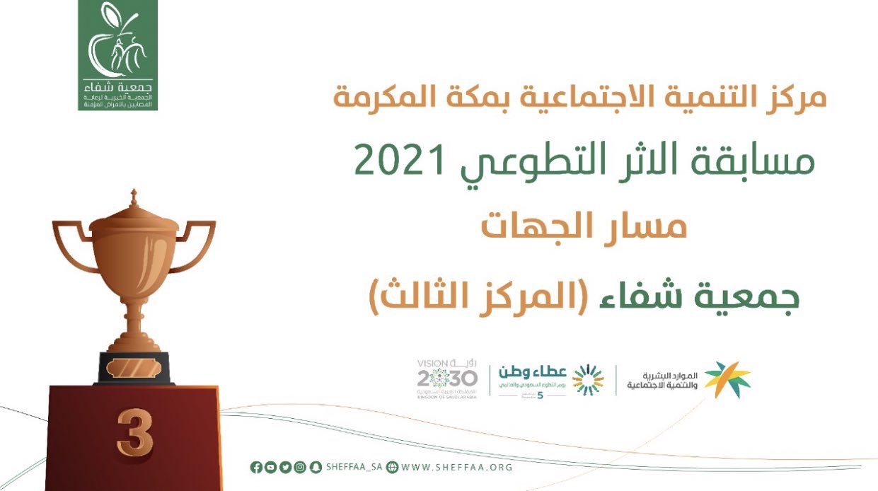 جمعية شفاء تحصد المركز الثالث في مسابقة الأثر التطوعي
